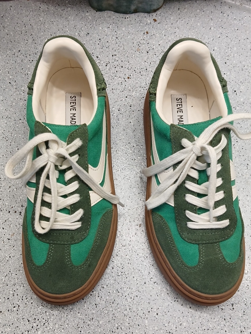 Steve Madden Green Suede & Canvas Sneakers with Cream Accents